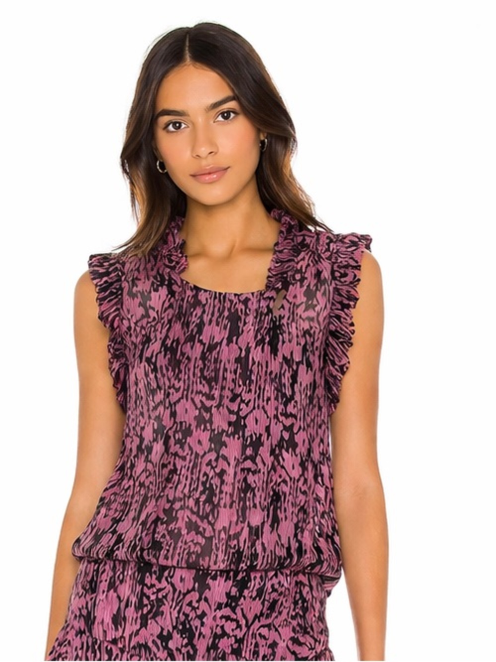 Isabel Marant Étoile Silk Ruffle Blouse Pink Black Print Size 0